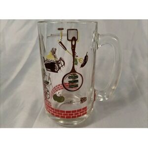 Vintage Mid Century Grilling Theme Beer Mug‎ Stein Glass Grill Lobster Bacon